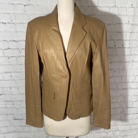 Tan Soft Leather Blazer Women’s Large - Picture 1 of 8